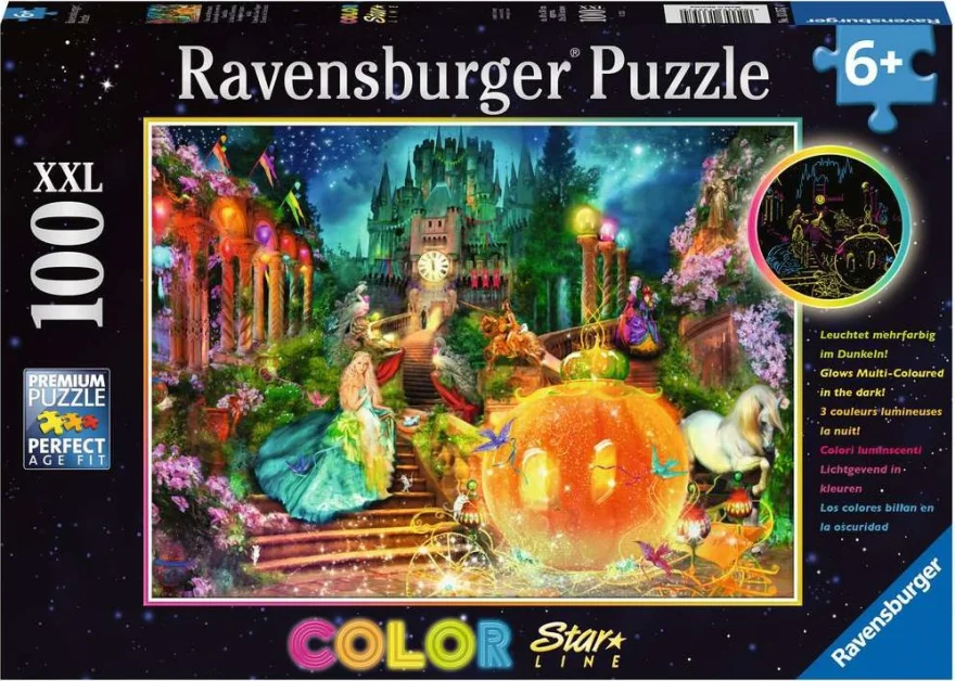 Ravensburger Svietiace puzzle Popoluška XXL 100 dielikov