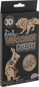Dřevěné 3D puzzle 2v1 Klokan a lev