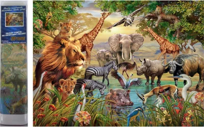 Diamantové malování Safari u řeky 40x30cm