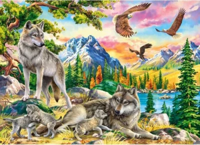Puzzle Rodina vlků a orli 300 dílků