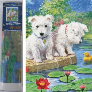 Diamantové maľovanie Psíky s leknami 40x30cm