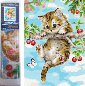 Diamantové maľovanie Mačiatko na čerešni 40x30cm