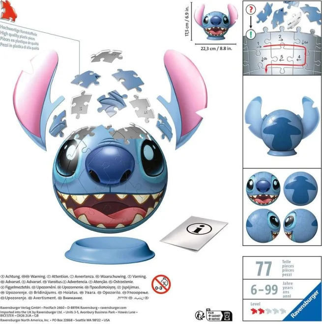 Ravensburger 3D Puzzleball Stitch s ušami 77 dielikov