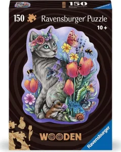 Dřevěné obrysové puzzle Kouzelná kočka 150 dílků