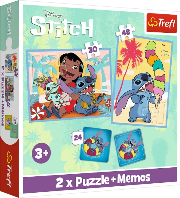 Trefl Sada 3v1 Lilo&Stitch: Šťastný deň (2x puzzle + pexeso)