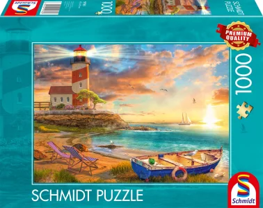 Puzzle Západ slunce nad zátokou s majákem 1000 dílků