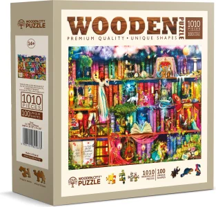 Dřevěné puzzle WOODEN CITY 1010 dílků Police s knihami o hledání pokladu