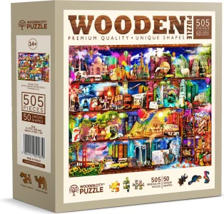 Dřevěné puzzle WOODEN CITY 505 dílků Police na knihy o cestování