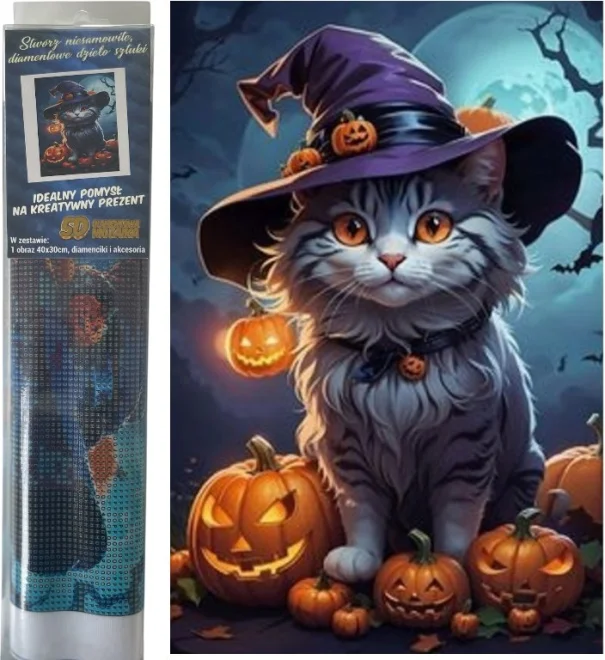 Norimpex Diamantové maľovanie Halloweenske mačiatko 40x30cm