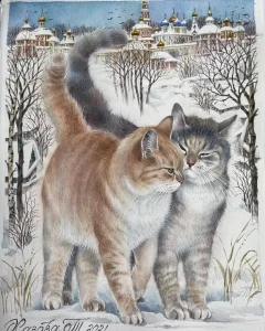 Diamantové maľovanie Mačky v zime 40x30cm