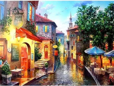 Diamantové maľovanie Mesto v daždi 40x30cm