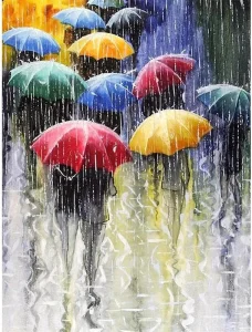 Diamantové maľovanie Farebné dáždniky 40x30cm