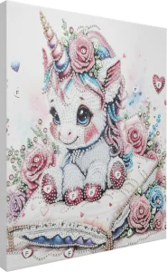 Diamantový obrázok na ráme Norimpex 30x23cm Jednorožec na vankúši