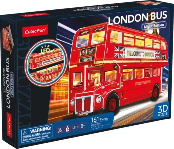 Svítící 3D puzzle CUBICFUN Noční edice LED: Londýnský autobus 161 dílků