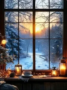 Diamantové malování Norimpex 40x30 cm Zima za oknem