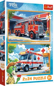 Puzzle pre deti Trefl 2x24 dielikov Hasičské auto a sanitka 2v1