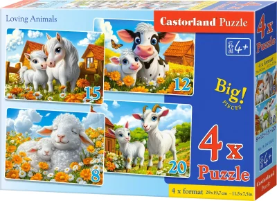 Puzzle pro děti Castorland sada 4v1 Milující zvířátka 8,12,15,20 dílků