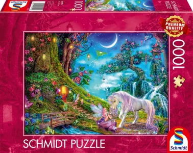 Puzzle Schmidt 1000 dielikov Jednorožec a elf vo vysokom lese