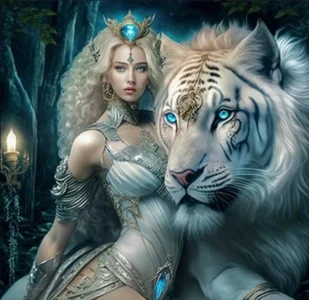 Diamantové malování Norimpex 40x30 cm Blondýna s bílým tygrem