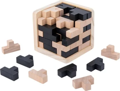 Drevený hlavolam Kruzzel  3D kocka s T blokmi