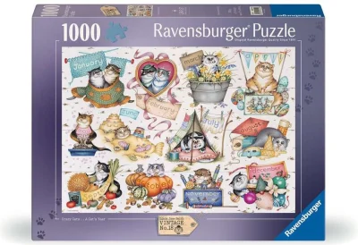 Puzzle Ravensburger 1000 dílků Vintage č. 18 - Crazy Cats: Kočičí rok