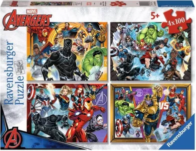 Sada puzzle Ravensburger 4x100 dielikov Marvel Avengers: Superhrdinovia 4v1