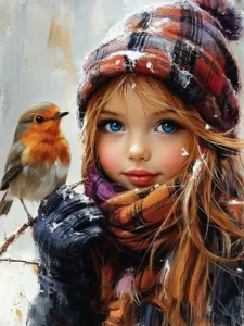 Diamantové maľovanie Norimpex 40x30 cm Dievča s vtáčikom