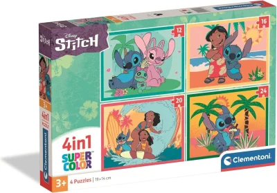 Puzzle pre deti Clementoni sada 4v1 Stitch 12,16,20,24 dielikov