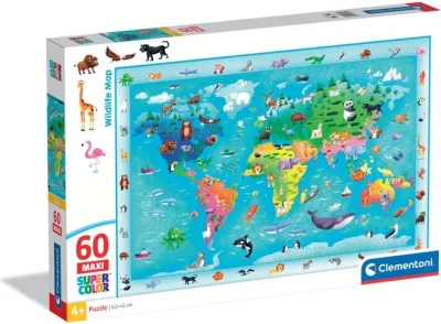 Puzzle pro děti Clementoni 60 dílků MAXI Mapa s divokými zvířátky