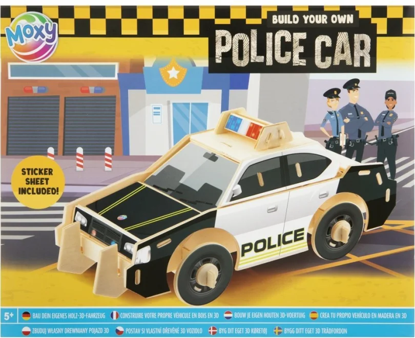 Drevené 3D puzzle Moxy so samolepkami Policajné auto