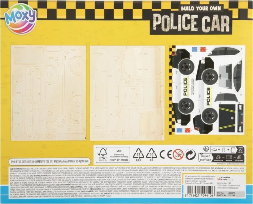 Drevené 3D puzzle Moxy so samolepkami Policajné auto