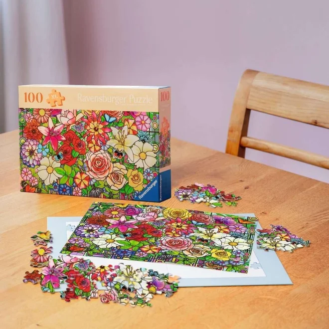 Puzzle Ravensburger 100 dielikov XL Kvety v štýle Tiffany