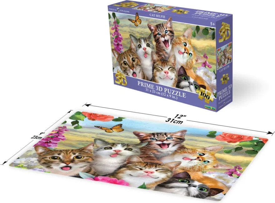 Puzzle s 3D efektom Prime 3D 100 dielikov Mačacie selfie