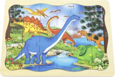 Drevené puzzle pre deti BABU  Farebné dinosaury