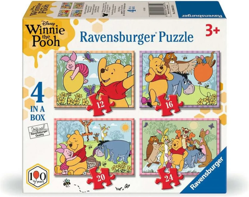 Detské puzzle Ravensburger sada 4v1 Macko Pú 12,16,20,24 dielikov