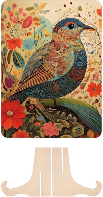 Drevené puzzle Moxy so stojanom Vtáčik 121 dielikov