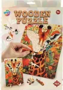 Drevené puzzle Moxy so stojanom Žirafa 125 dielikov