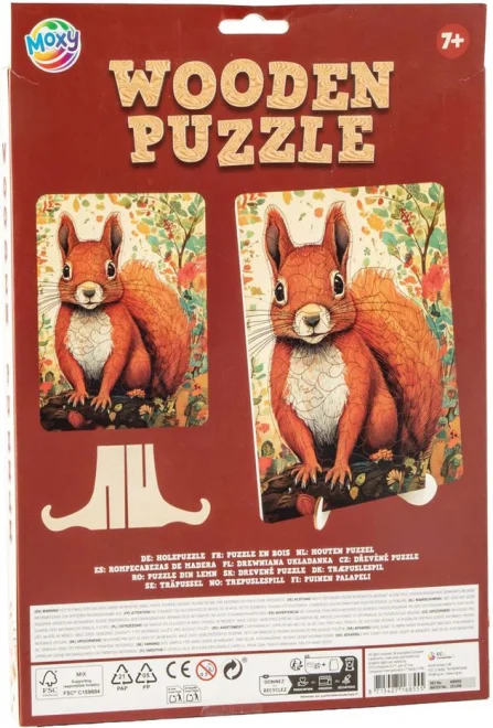 Drevené puzzle Moxy so stojanom Veverička 128 dielikov
