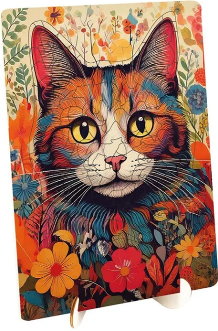 Drevené puzzle Moxy so stojanom Mačka 125 dielikov
