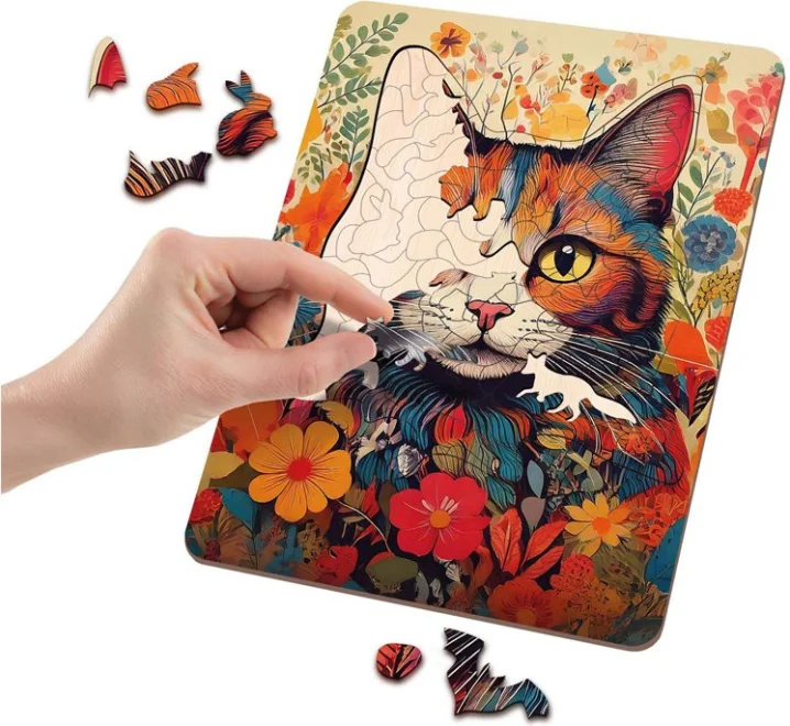 Drevené puzzle Moxy so stojanom Mačka 125 dielikov