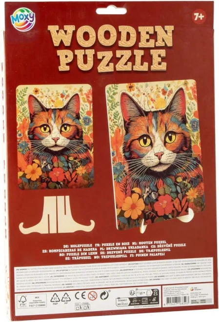 Drevené puzzle Moxy so stojanom Mačka 125 dielikov