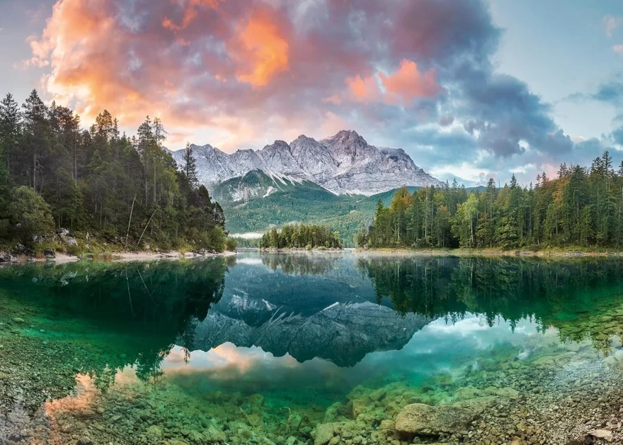 Puzzle Ravensburger 500 dielikov Zugspitze pri jazere Eibsee