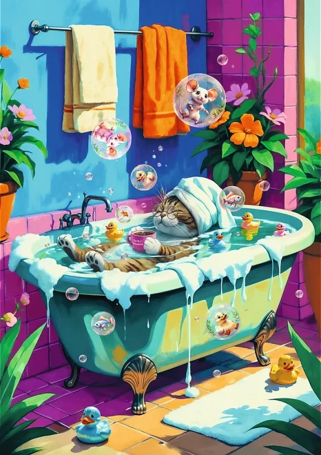Puzzle Trefl 1000 dielikov Pets & People Stuff: Mačka vo vani