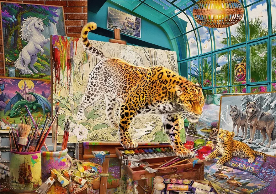 Puzzle Trefl 1000 dielikov Tea Time: Leopard v maliarskom štúdiu