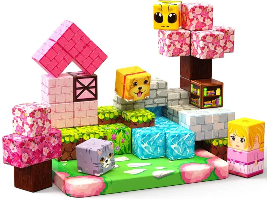 Magnetické kocky Magnet Cube Zone  Štýl Minecraft: Pink Forest 48 ks