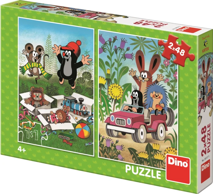 Dino Puzzle Krtko sa raduje, Krtko a autíčko 2x48 dielikov