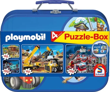Puzzle Playmobil 4v1 v plechovém kufříku (60,60,100,100 dílků)